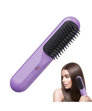 Hot Comb Straightener - Cordless Hair Straightener Brush | USB Rechargeable Hair Straightening Brush | Flat Iron Comb with 3D Comb Tooth & 3 Temps Anti-Scald for Soft Frizzy Dry Hair Purple