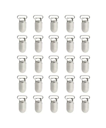 Andux 25PCS Straps Clips for Making Holders Bib Clips Toy Holder Silver YJK-03 (2.0 cm Long Head)