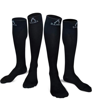 Sama diligence compression stockings women and men 2 pairs of compression socks support stockings Trombosis reception compression socks for flight sport medical (black & black l-xl) XL black & black