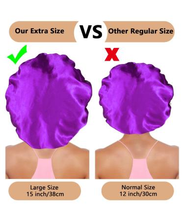 3PCS Satin Bonnets for Black Women - XL Hair Bonnets for Sleeping Braids & Curly Hair - C-Black, Teal, Purple - Buy Online on GoSupps.com