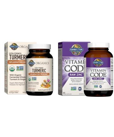 Garden of Life Turmeric Inflammatory Response 60 Tablets 100mg Curcumin & Zinc Supplements 30mg High Potency for Immune Health