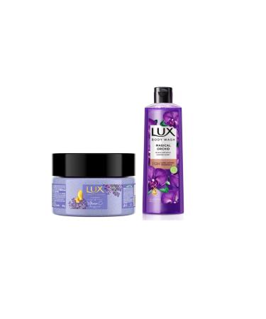 Le.X LAVENDER & VITAMIN C BODY SCRUB. (300gm) / Le.x Body Wash for Fragrant Skin/Black Orchid Scent & Juniper Oil. (245 ml)/ Combo saver pack