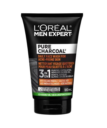 L Or al Paris Daily Face Wash for Acne Prone Skin Pure Charcoal Men Expert Skincare With Volcanic Minerals + Salicylic Acid Purifies Exfoliates Removes Excess Oil 100 Ml Pure Charcoal Daily Face Wash for Acne Prone Skin - 100ml