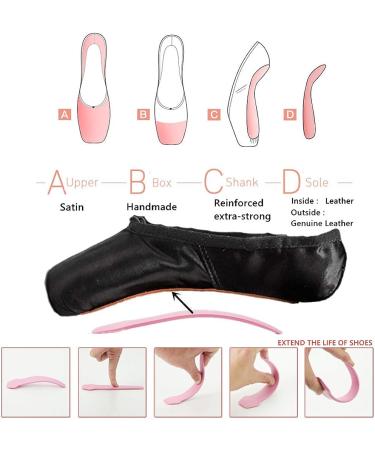 Nexete Ballet Pointe Shoes Satin Dance Slipper Flats with Toe Pad & Ribbon - Leather Soles for Girls/Women (6.5 Black) - Buy Online on GoSupps.com