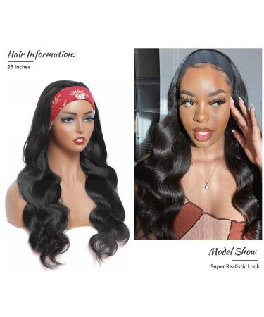 Fugady Glueless Body Wave Headband Wig - Synthetic Long Wavy Dark Brown Headband Wig for Black Women - Buy Online on GoSupps.com