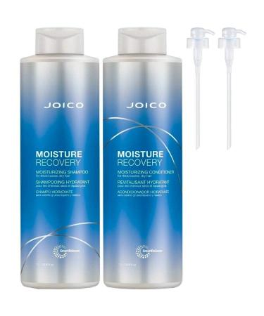 Joico Moisture Recovery Shampoo 1000ml & Conditioner 1000ml for Dry/Damaged/Dehydrated Hair Double Treatment Kit + Free Pumps