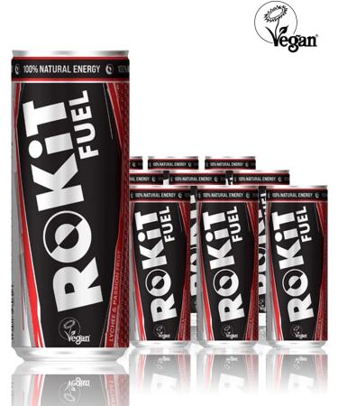 ROKiT Fuel Energy Drink Vegan Certified 100% natural ingredients Sustainable and natural energy lift low calorie zero fat and zero salt Lychee & Passion fruit flavoured Case of 24 x 250ml - Buy Online on GoSupps.com