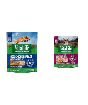 VitaLife All Natural Dog Treats - Chicken Tenders 750g Dark Green & VitaLife 750 g Sweet Potato & Chicken Twists All Natural Dog Treats