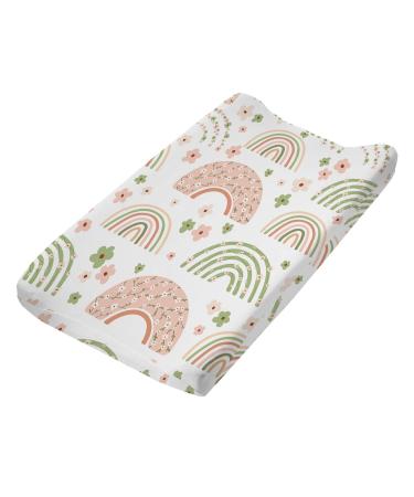 Changing Pad Cover Senoke Diaper Changing Pad Sheet Cover Ultra-Soft Cotton Blend Stylish Flowers Animal Changing Pad Covers for for Baby Boys Girls(Rainbow)