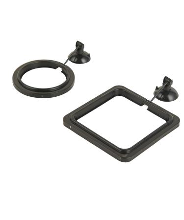 ZRDR Fish Feeding Ring, 2 Pack Black Aquarium Floating Food Feeder Circle Small Round and Square with Flexible Lever Suitable and Suction Cup, Reduces Fish Feeder Waste and Maintains Water Quality