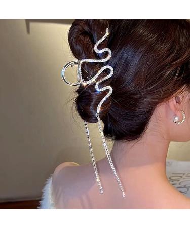 Silver Snake French Hair Claw Clip with Rhinestones - Elegant Hair Accessory for Women | 1Pcs - Buy Online on GoSupps.com
