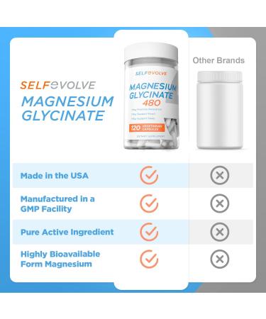 SELFevolve Magnesium Glycinate 480mg - High Absorption Magnesium Supplement Support Stress Relief Sleep Heart Health Nerves Muscles and Metabolism 120 Veggie Capsules 1 Month Supply - Buy Online on GoSupps.com