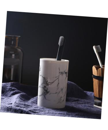 Ohphcall Mundish Cup Teaspoon Holder | Practical Bathroom Toothbrush & Mouthwash Holder | Ceramic Marble Design - Buy Online on GoSupps.com