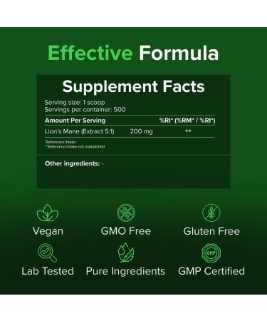 Lion's Mane Powder 100g - High-Dose Pure Hericium Erinaceus Supplement for Brain Health & Concentration - Raw Powders - Buy Online on GoSupps.com