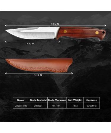 Coosnug D2 Sharp Survival Knife with Leather Bag - Ergonomic Rosewood Handle for Outdoor Camping - Buy Online on GoSupps.com