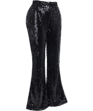 Womens High Waist Black Sequin Sparkle Flared Pants - Size Large - Buy Online on GoSupps.com