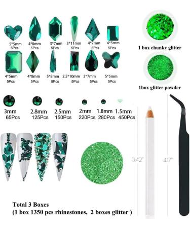 Emerald Green Nail Rhinestones Kit - 60Pcs Big Assorted Gems & Glitters for Nail Art & DIY Crafts - Buy Online on GoSupps.com