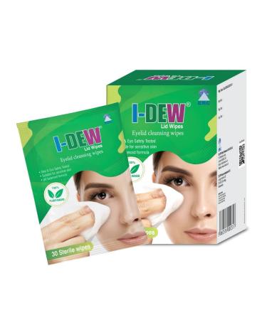 I-Dew Eyelid Cleansing Lid Wipes Daily Hygiene of Eyelids and Eyelashes Plant Based Formula Removes Eye Make Up Leaves Skin Feeling Refreshed Suitable for Sensitive Skin 30 Wipes Per Pack