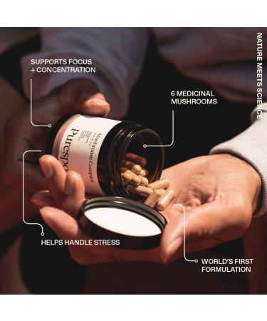Puresport Mind & Body Mushroom Blend | 60 Capsules | 5 Adaptogenic Mushrooms Lions Mane, Shiitake, Cordyceps, Maitake, Chaga | Nootropic Brain Supplement - Buy Online on GoSupps.com