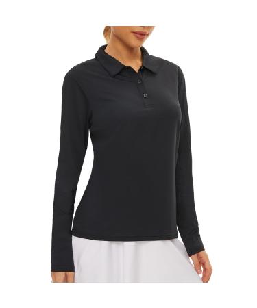 Women's Golf Shirt Long Sleeve Polo Shirt UPF50+ Sun Protection Moisture Wicking Quick Dry Golf Polo Shirt 01 Black Large