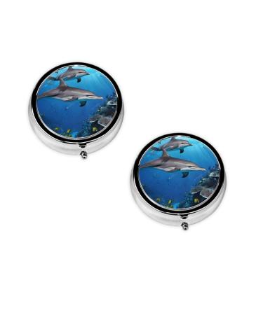 (Killer Whale1) Round Pill Box 3 Compartment Pill Box Mini Decorative Pocket Purse Portable Travel Medicine Tablet Vitamin Holder Organizer Pill Case