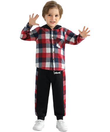 Naiyafly Toddler Boys Red Plaid Hoodie & Pants Set | Kids Outfit 5-6 Years - Buy Online on GoSupps.com