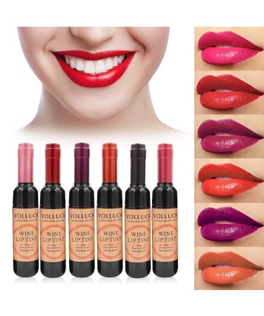 VOLLUCK Wine Liquid Lipstick Gloss  Lip Tint Waterproof Lipstick Tint  Long Lasting Matte Lip Gloss 6pcs/Set  Non-stick Cup Lipstick Gloss for Women Gift (6 Colors) color 2