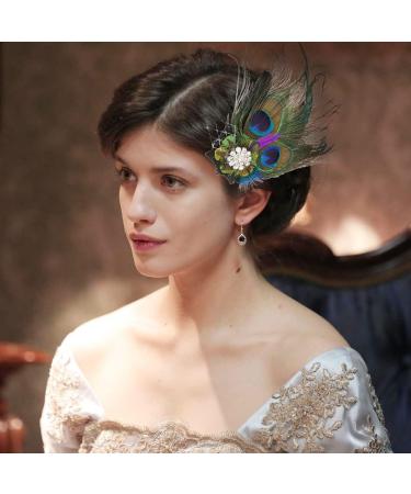 IYOU Peacock Feather Hair Clips Green Flapper Headpiece Vintage Festival Prom Gatsby Hair Accessories for Women - Buy Online on GoSupps.com