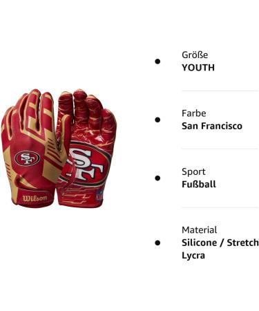 Shop Wilson NFL Team Super Grip Gloves for Youth - San Francisco One Size Silicone/Stretch Lycra - Buy Online on GoSupps.com