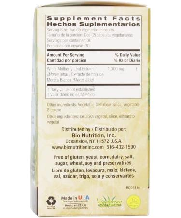 Bio Nutrition Inc White Mulberry Leaf Extract - 1000 mg - 60 Veg Capsules - Buy Online on GoSupps.com