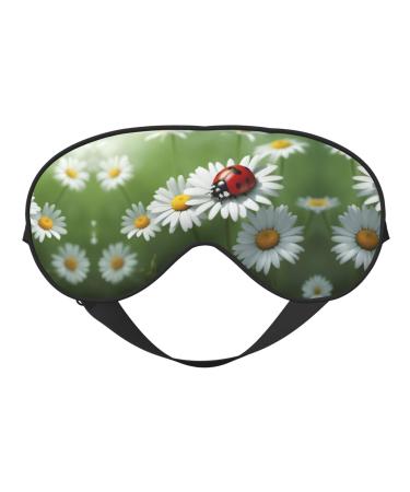 SSIMOO Ladybug On Daisy Flower Print Ultra-Soft Light-Blocking Eye Mask for Optimal Comfort and Restful Sleep Black