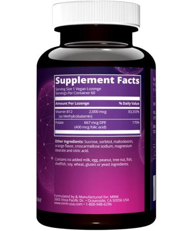MRM B-12 Methylcobalamin 2000 mcg - 60 Vegan Lozenges for Energy & Wellness - Buy Online on GoSupps.com