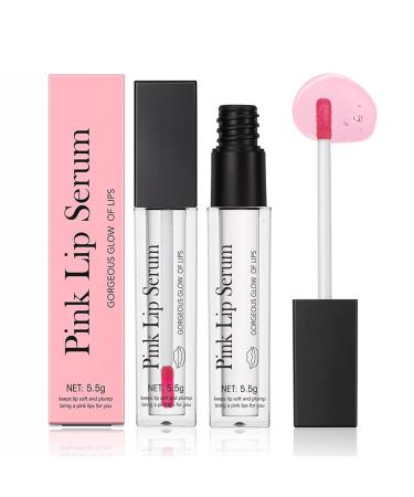 2Pack Pink Lip Serum Plumper, Color Changing Lip Gloss, Pink Lip Serum Plump Gorgeous Glow of Lips, Pink Lip Serum Plumping, Glow Color Changing Lip Oil, Hydrating Lip Stain for Women