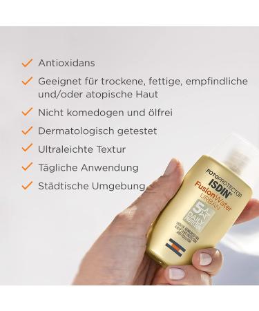 ISDIN Fotoprotector Fusion Water Urban SPF 30 - Ultra-Light Daily Sun Protection (50ml) | Best UV Shield for Urban Environments - Buy Online on GoSupps.com