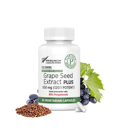 Plantonin Grape Seed Extract 500mg with 93% OPCs - 120:1 60 000mg Strength 60 Capsules - 2 Months Supply - GMO & Gluten Free - Polyphenols Supplement - Buy Online on GoSupps.com