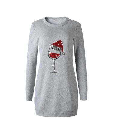 Hoodie women Christmas hooded sweater sweatshirt sweater pressure long arm hooded sweater dress hooded hoodover fashion dress top long -sleeved shirt hooded sweaters sweatshirts dress narrow rock gray m