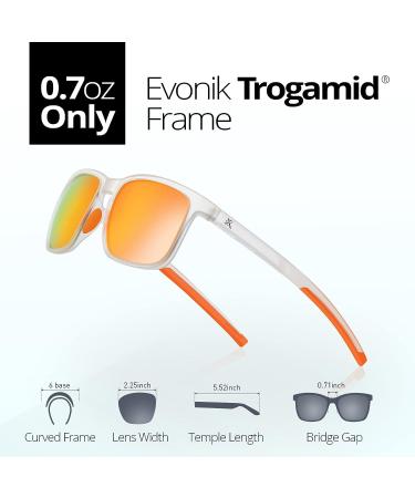 Extremus Fitz Roy Polarized Sunglasses - Matt Clear Frame | Mirrored Orange Lens - Ideal for Driving, Fishing, Outdoors - Men and Women - Buy Online on GoSupps.com