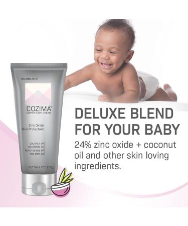 COZIMA Baby Diaper Rash Cream 4oz - Zinc Oxide 24% & Coconut Oil Formula for Healing, Protecting & Preventing Diaper Rash - Buy Online on GoSupps.com