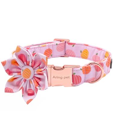Aring Pet dog collar with flower dog collar with removable flower adjustable & beautiful Halloween pink pumpkin dog hollow band with metal buckle l pink
