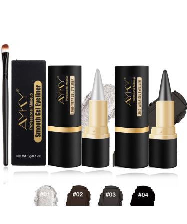 Rationalu Gel Eyeliner Rational Gel Eyeliner Natural Black Eyeliner Cream Waterproof Smudge Proof Ayky Long Wear Gel Eyeliner Matte Smokey Eye Liners Eyeshadow Stick for Party Looks (#01+#03)