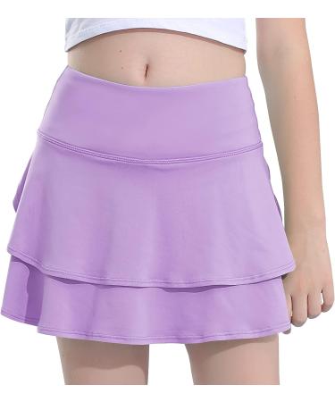MERIABNY Girl Tennis Skirt with Built-in Shorts | Lilac 11-12 Years | Athletic Skort for Golf & Running Ages 6-12 - Buy Online on GoSupps.com