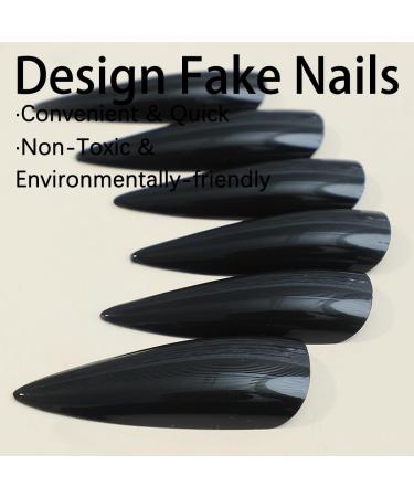 Solid Black Stiletto Press-On Nails - Long Glossy 24PCS Gift Set for Women & Girls | QQPPOLIU - Buy Online on GoSupps.com