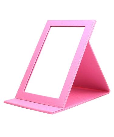 Mouyor Portable Folding Vanity Mirror Desktop Folding Mirror with Adjustable PU Leather Stand-Pink