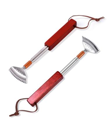 2 pieces of back scratch wall bracket made of high-quality stainless steel and wood 15 teeth wide claw square handle up to 52cm & 62cm extend to scratch the head