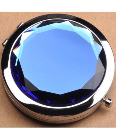 Compact Mirror  Double Sides Portable Foldable Pocket Metal Makeup Compact Mirror Woman Cosmetic Mirror (One is Normal Another is Magnifying) Blue