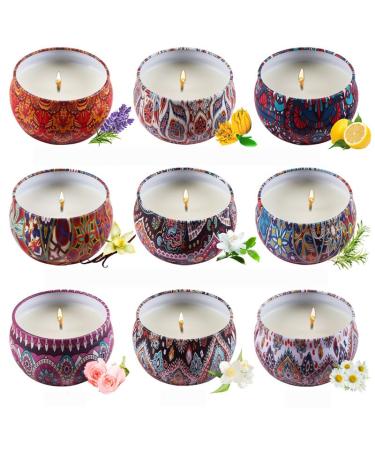 Women's Scented Candle Gift Set 9 scents Natural Soy Wax Candles Bathroom Stress Relieving Aromatherapy Candles Plant Essential Oils for Yoga Bath Therapy SPA Smokeless Home