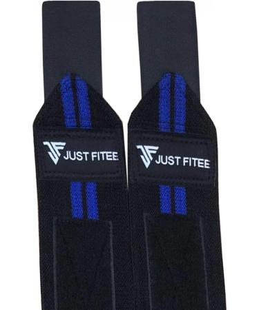 Just Fitee Wrist Wraps - Premium Gym Wrist Bandages for Strength Training | Black/Blue Fitness Support - Buy Online on GoSupps.com