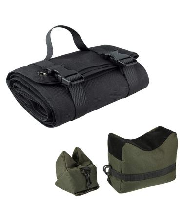 Tactical Shooting Gun Mat Outdoor Professional Waterproof Non-Slip Shooting Mat Firearm Shooting Bag Rifle Rest Bag Shooting with Front and Rear Support Sandbags Black