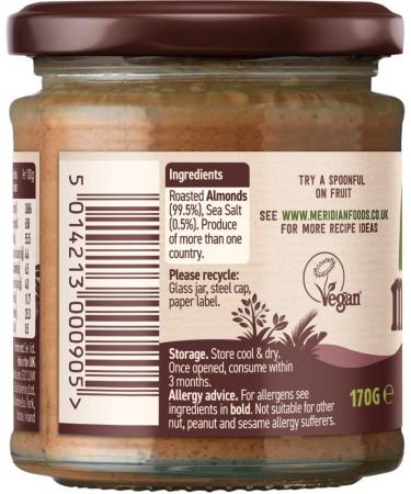 Meridien Smooth Natural Almond Butter with 100% Salt - 170g (Case of 6) - Buy Online on GoSupps.com