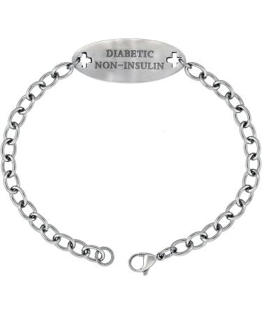 Surgical Steel Medical Alert Bracelet for Diabetic Non-Insulin - 9/16" Wide 9" Long | International Shipping - Buy Online on GoSupps.com